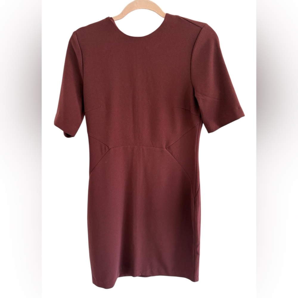 New H&M burgundy short sleeve sheath dress with open back slit